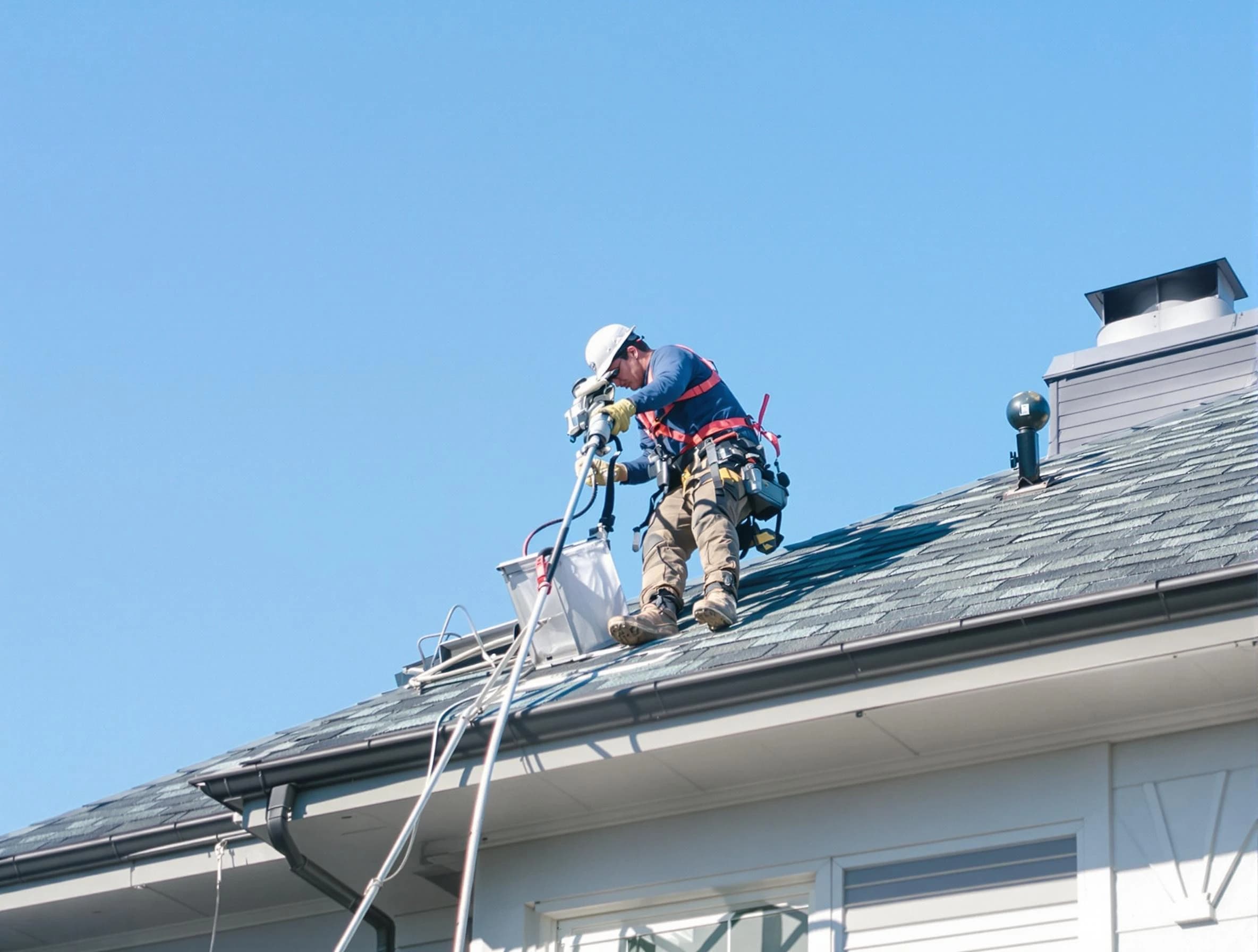 North Salt Lake Dryer Vent Cleaning certified technician cleaning a roof-mounted dryer vent system in North Salt Lake
