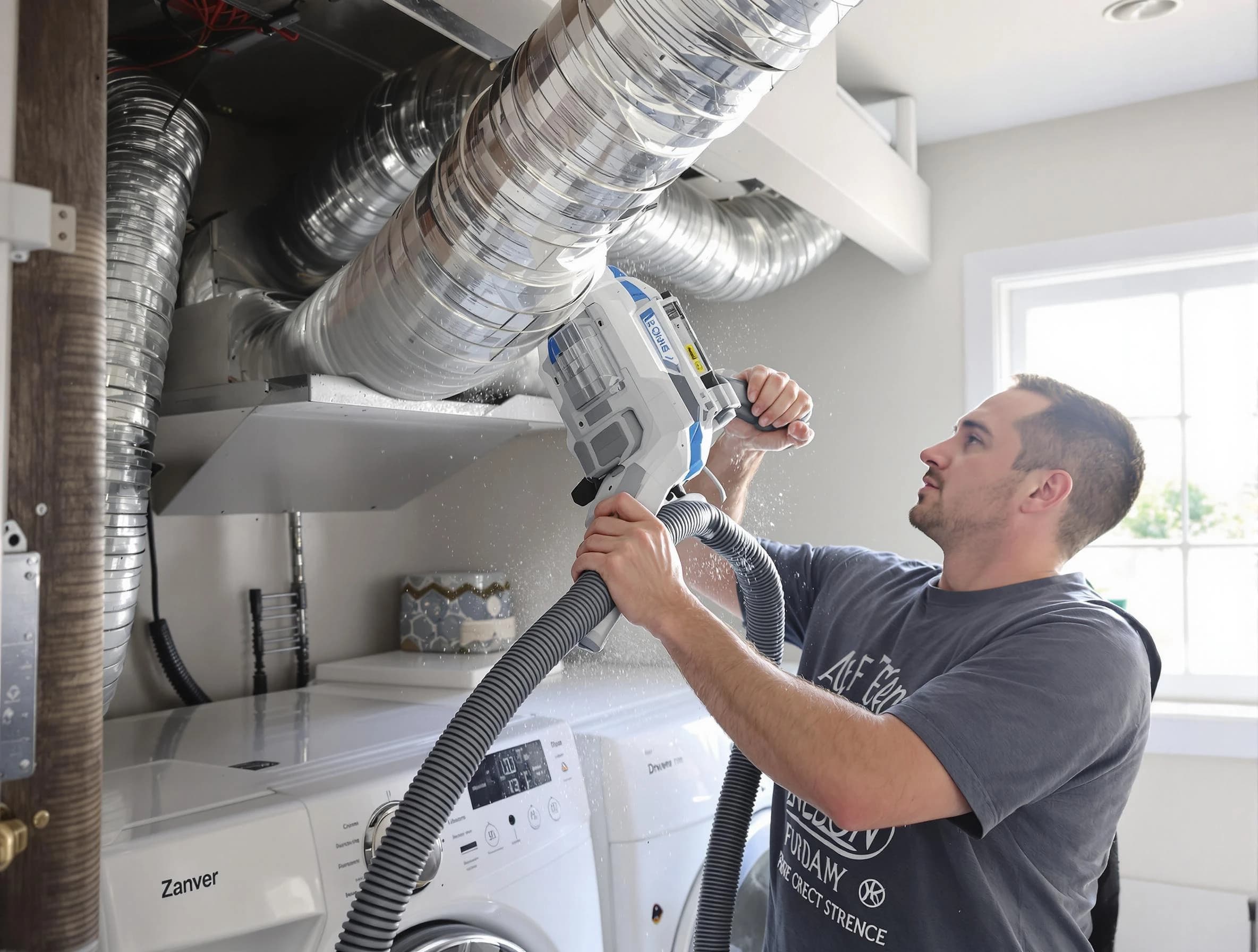 North Salt Lake Dryer Vent Cleaning specialist cleaning deep within a dryer vent duct system in North Salt Lake