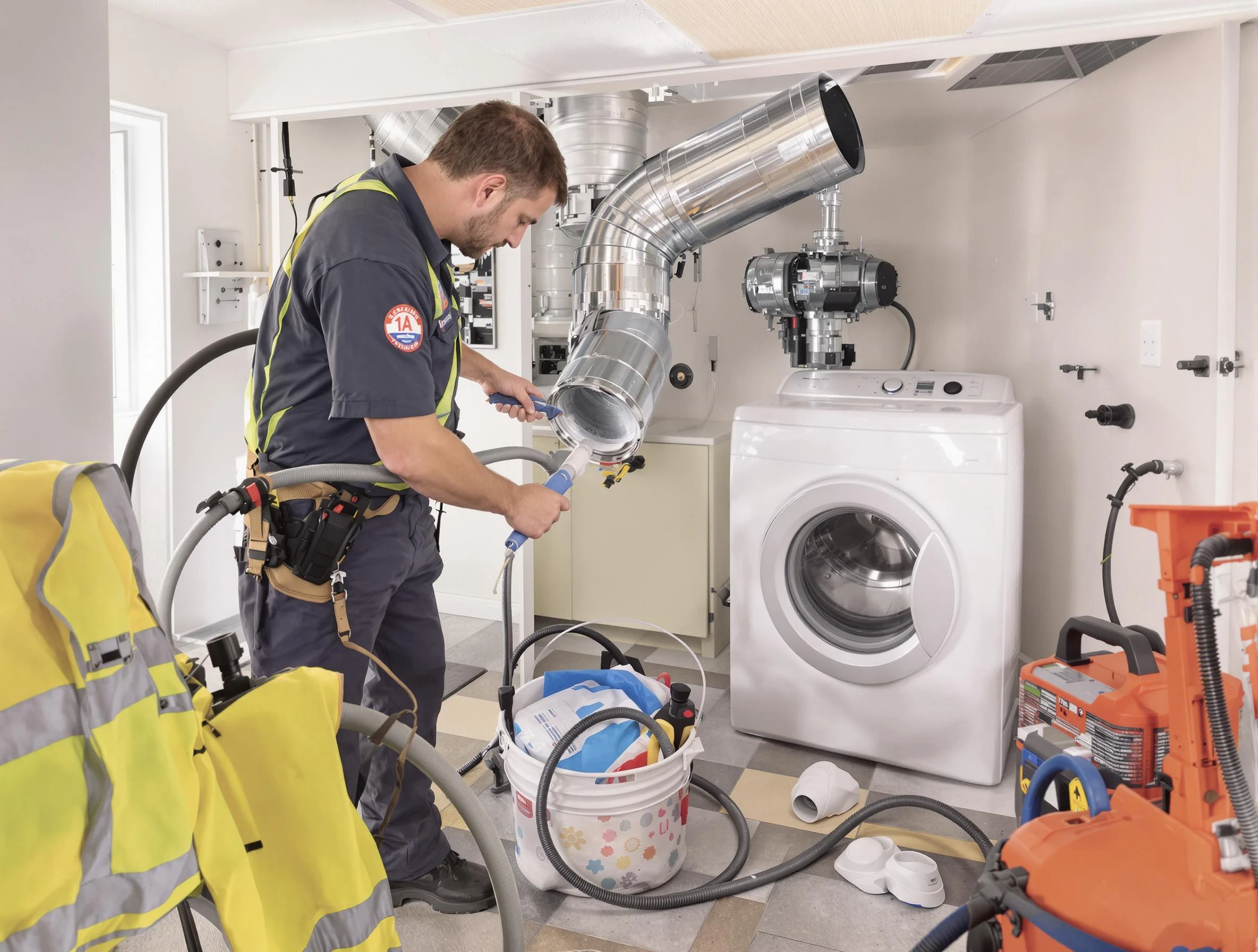 North Salt Lake Dryer Vent Cleaning technician using specialized equipment to clear severe dryer vent blockage in North Salt Lake