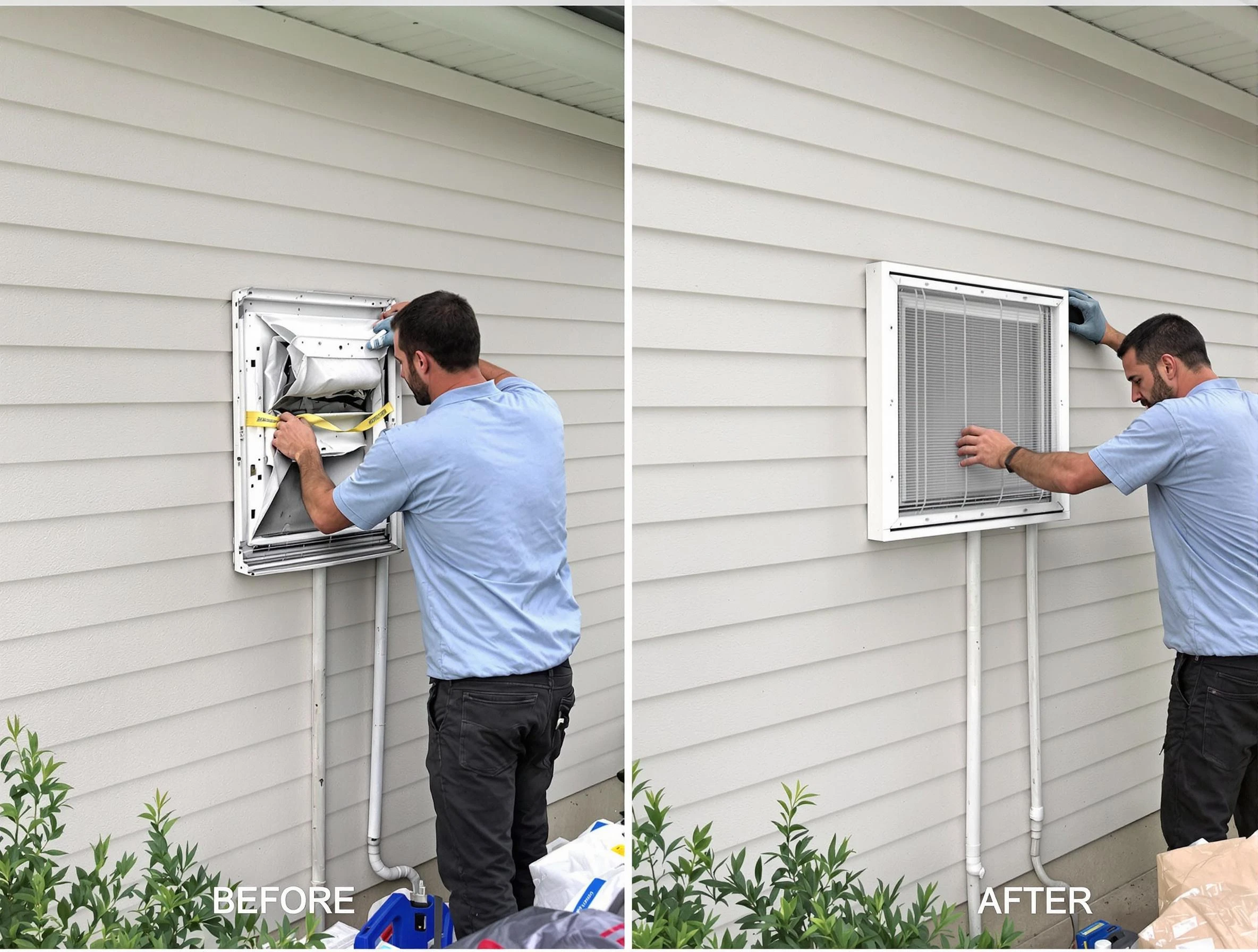 North Salt Lake Dryer Vent Cleaning technician installing high-quality dryer vent cover at a residential property in North Salt Lake